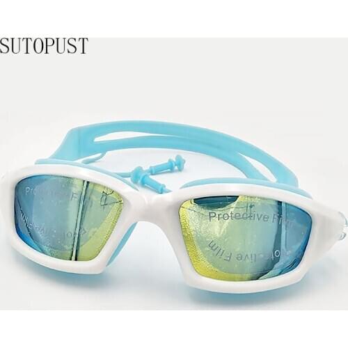 Professional Diving Swim Waterproof Soft Silicone Glasses Swim Eyewear Anti-Fog Men Women Electroplating Goggles With Ear Plug