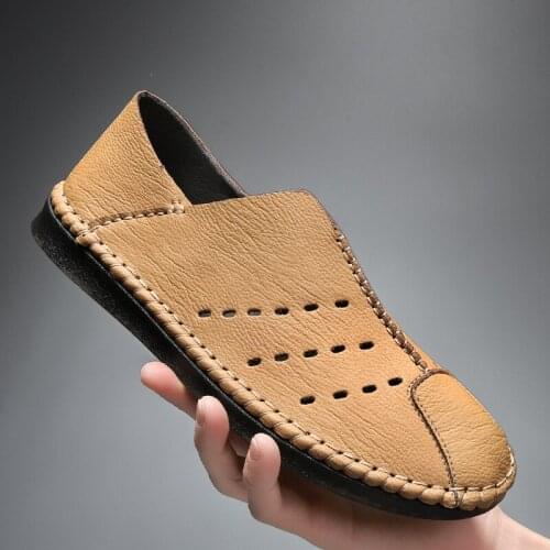 SHENCE Mens Breathable Leather Shoes Outdoor Light Shoes Casual Walking Sneakers Zapatos De Cuero Para Hombre Plus Size 38-48