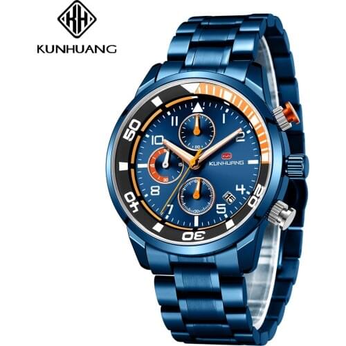 KUNHUANG Mens Watches Brand Luxury Famous Casual Sport Date Quartz Silicone Waterproof Mens Wrist Watch Relogio Masculino