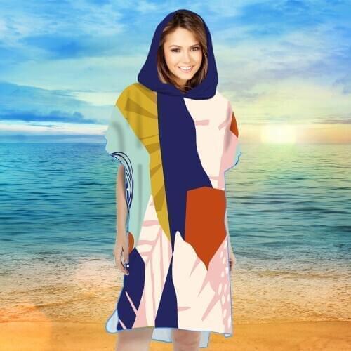 Parent -child 3D Printed Microfiber Wetsuit Changing Robe Poncho Hooded Beach Towel Quick Drying Cloak Towels For Swim Surf