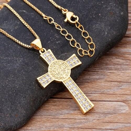New Arrival 15 Styles Copper Zircon Pendant Necklaces For Women Crystal Cross Chain Necklaces Gold Color Religious Jewelry Gift