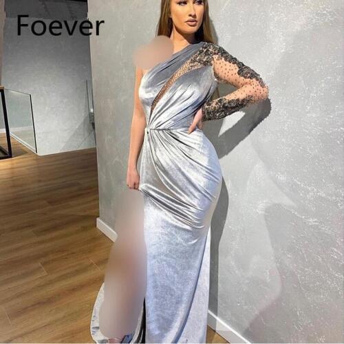 New Arrival One shoulder Silver evening dresses 2019 Robe soiree dubai vestido festa Luxury evening dress Sexy formal dress