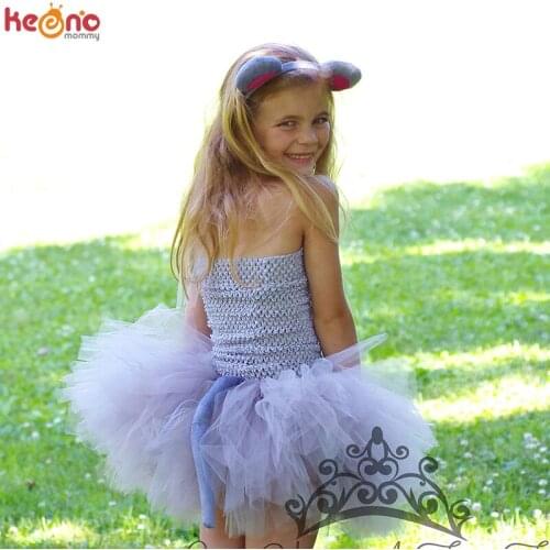 Gray Mouse Girls Tutu Dress Children Halloween Costume Pet Birthday Party Outfit Baby Kids Cute Animal Tail Bow Tutu Dress Set