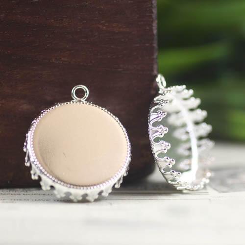 Blank Round Crown Bezel Pad with Loop Pendant Settings Resin Cameo Cabochons Bases Findings DIY Jewelry Making Silver Plated