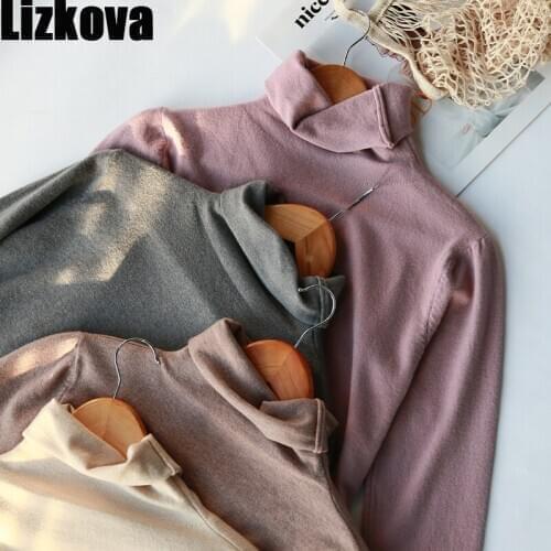 Lizkova Winter Pink Turtleneck Sweater Women Knitted Soft Warm Pullover 2020 Ladies Casual Tops