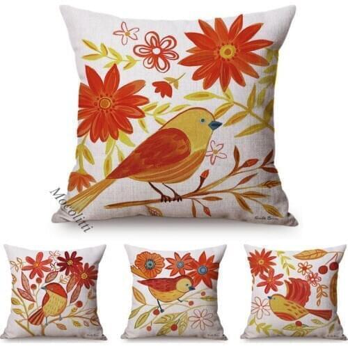 Bird Pattern Sofa Decoration Throw Pillow Case Modern Oil Painting Art Square Cushion Cover Bedroom Bed Cushions Cover 45x45cm