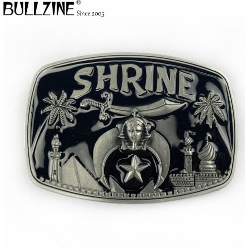 The Bullzine Shrine belt buckle with black enamel with pewter finish FP-02622-1 suitable for 4cm width belt