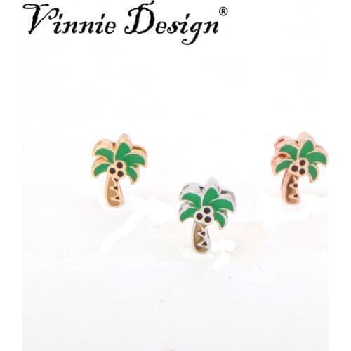 Vinnie Design Jewelry Enamel Palm Tree slide Charms fit on Keepers Bracelets Keys for Wrap Bracelet 10pcs/lot