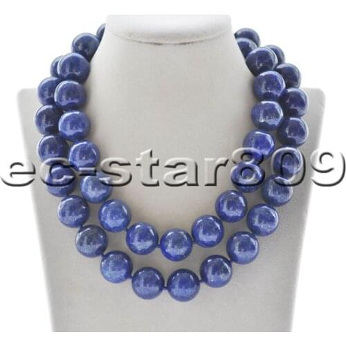 Z10114 Natural 35" 18mm Round Blue lapis-lazuli Bead Necklace CZ Cougar