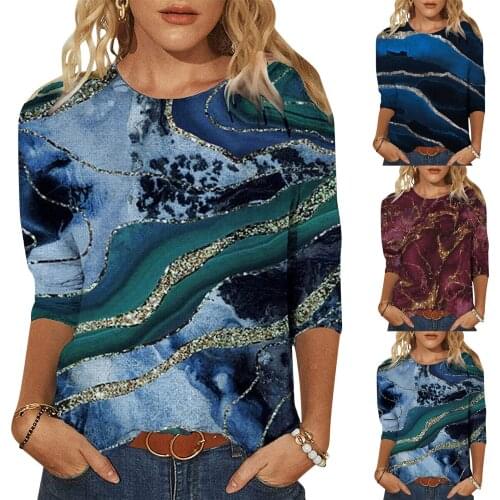 Harajuku Print Womens Blouse Long Sleeve Shirts Loose Casual Tops Beautiful Print Crew Neck Shirts Blusas Mujer De Moda 2021