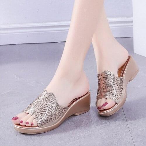 2021 New Plus Size Summer Women Slippers Thick Platform Ladies Sandals Wedges Womens Slides Female Beach Shoes Casual High Heels