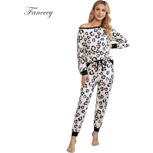 Fanceey 2pcs Sets Pajamas for Women Sleepwear Long Sleeve Top and Trouser Suits Women Nightie Casual Home Clothes Suit for Women