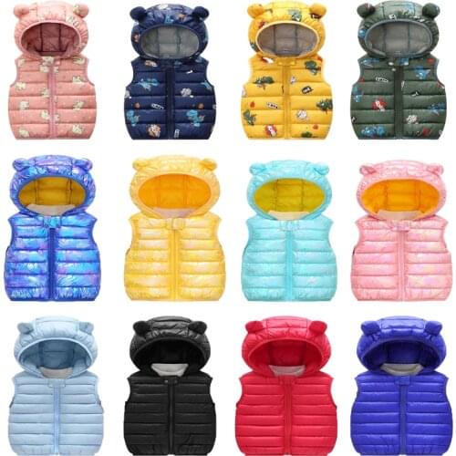 2021 Kids Vest Cotton Padded Toddler Hooded Bodywarm Baby Girls Boys Gilets Kids Boys Cartton Vest Girls Waistcoats colete 9M-5Y