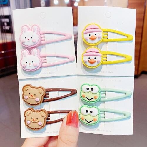 2PCS/Set New Girls Cute Cartoon Rabbit Bear Frog Duck Hairpins Kids Sweet Hair Clips Barrettes Headband Fashion Hair Accessories