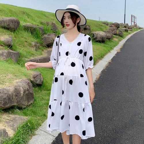 62168# Maternity Clothes Nursing Dress Loose Stylish Polka Dot Dress Pregnant Women Pregnancy Clothes Breastfeeding Dress