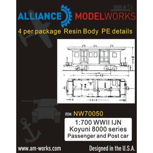 AM-WORKS NW70050 1/700 WWII IJN Koyuni 8000 Series Passanger & Post Railcars (4pcs) - Upgrade Detail Set