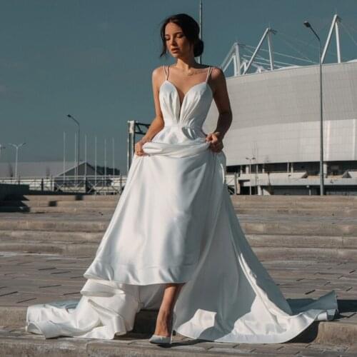 Eightree White Wedding Dresses Spaghetti Straps A-Line Bride Dress Backless Boho Beach Sleeveless Wedding Ball Gowns Custom Size