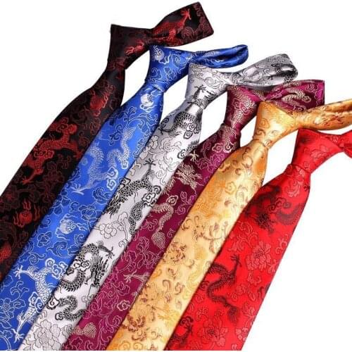 Business Tie Mens High-end Gifts 9cm Gorgeous National Style Red Dragon Jacquard Groomsman Groom Wedding Luxury Silk Necktie