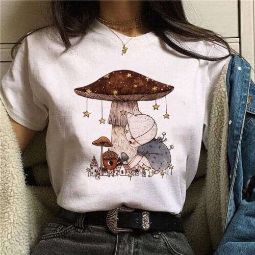 Mushroom Kawaii Ulzzang Tumblr Grunge Graphic Women T Shirt 90s Harajuku Casual Top Female Tshirt Summer Cartoon Ladies Tees
