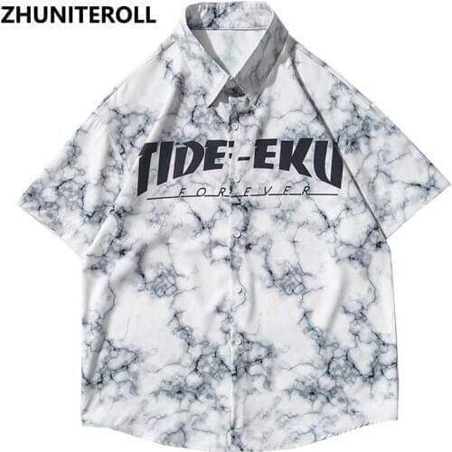 Lightning Print Hawaiian Beach Shirts Hip Hop Short Sleeve Button Up Streetwear White Korean Shirt Mens Fashion Clothing Trends