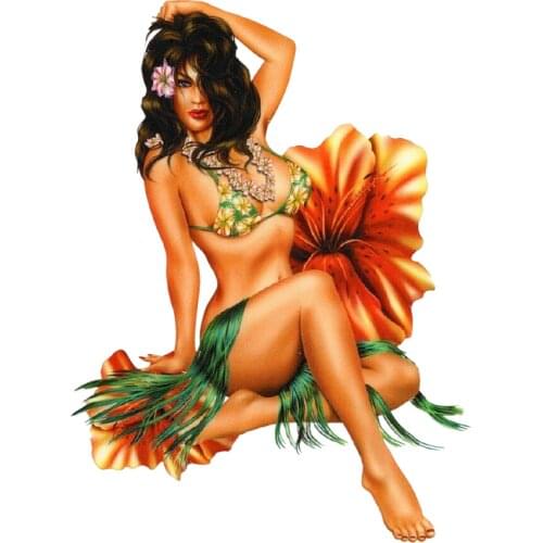 Hot ISLAND Hula PINUP Girl HAWAIIAN ART Car Sticker Windshield Bumper Motorcycle Helmet Decal