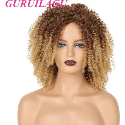 GURUILAGU Short Hair Afro Kinky Curly Wigs For Black Women Synthetic Wig Heat Resistant Fiber Cosplay Wigs For Women Bob Wig