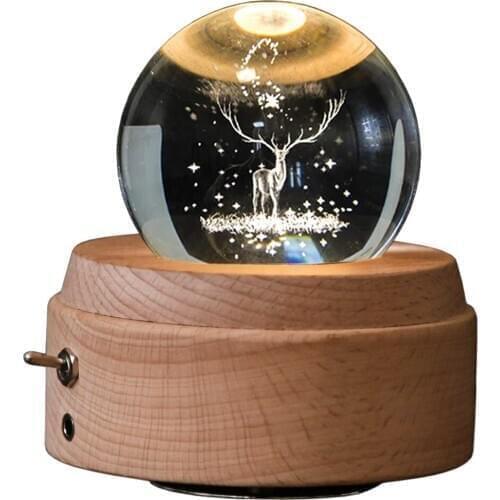 Quality 3D Crystal Ball Music Box The Deer Luminous Rotating Musical Box With Projection Led Light