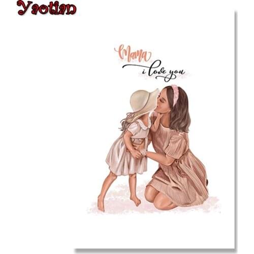 Full Square Round Diamond Painting Mom Daughter Posters Diamond Embroidery Rhinestone Mosaic Picture by Numbers Mama love you