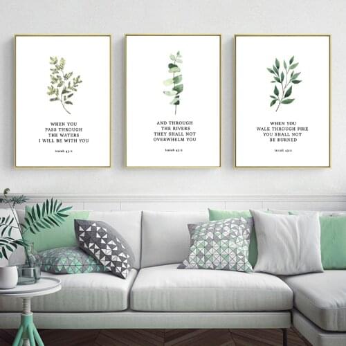 Canvas Painting Isaiah 43:2 Bible Verse Print Watercolor Plants Christian Quote Poster Isaiah Wall Art Picture Living Room Decor