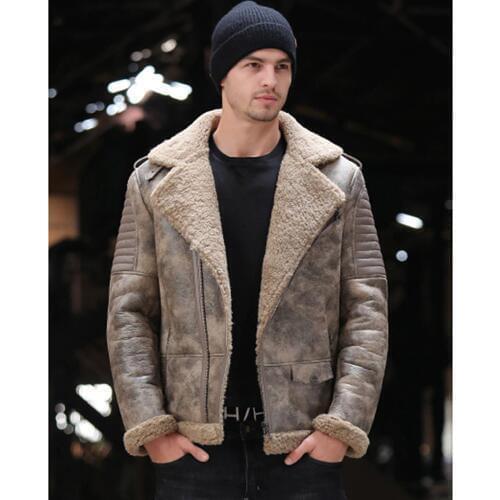 SANI Black Fur Clothing Men Winter Real Fur Jacket Thicken Winter Warm Leather Genuine Sheepskin Fur Brown Leather
