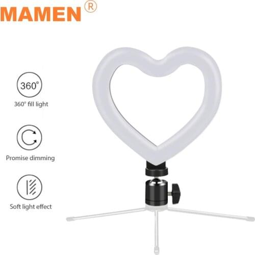 MAMEN Dimmable Photography Lighting 3000-5000K LED Heart-shaped Light with USB Plug for Camera Phone Photo Vide