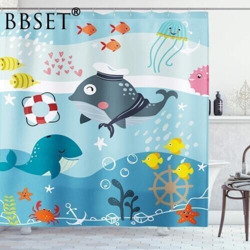 Cute Cartoon Shower Curtain Cute Creatures Whale Under The Sea Pattern Waterproof Multi-size Douchegordijn Kids Bathroom Decor