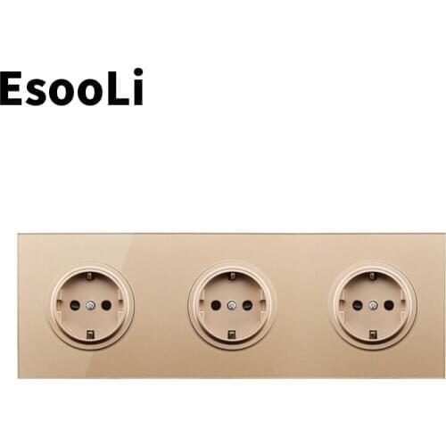 EsooLi 3 wang Glass Panel Wall Crystal Power Socket Plug Grounded, 16A EU Standard Electrical Outlet 86mm * 86mm Power Socket