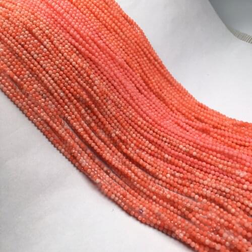 2mm Natural Coral Bead Real Faceted Round Coral Loose Beads Charm Accessories for Women Jewelry Making Necklace Bracelet