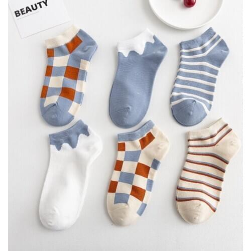 Ankle Socks Women Men Unisex Plaid Striped Checkered Vintage Sock Cute Harajuku Cotton Wave Socken Kawaii Short Square Art Sox