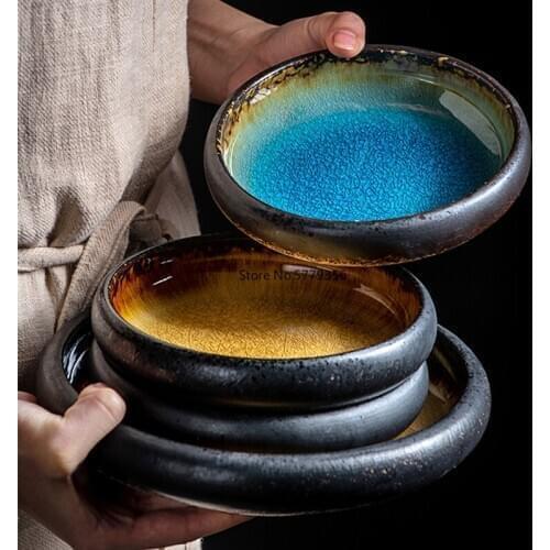 New Simple Creative Kiln Ice Split Glaze Ceramic Plate Japanese Sushi Sashimi Plate Dish Salad Plate
