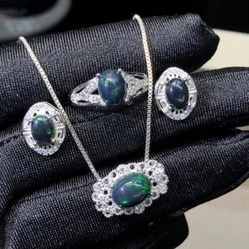 New 925 Silver Jewelry Multiple Color Women Natural Opal Jewelry Engagement Wedding Sets with Chain