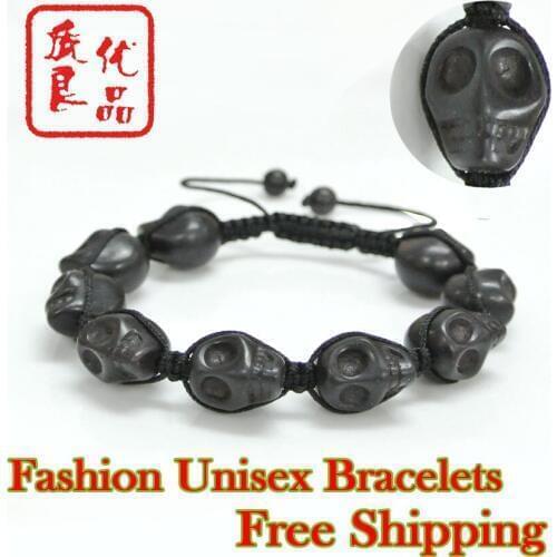 New Arrival Handmade Skull Bracelets Fashion Unisex Jewelry Black Howlite Skeleton Adjustable Men Bracelets 5pc/lot #8