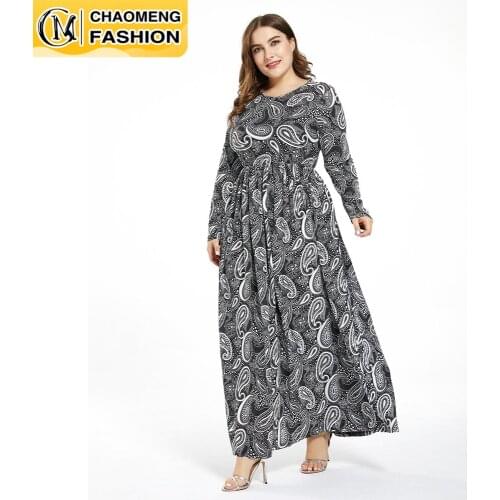 New Design Print Floral Long Sleeve Plus Size Casual Women Maxi Dress Bohemian Clothing America Europe Africa Elegant Femme Robe