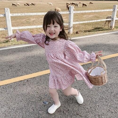 1-6T Girls Dress 2021 Spring New Korean Childrens Clothing Baby Girl Floral Long Sleeve Knee-length Princess Cotton dress