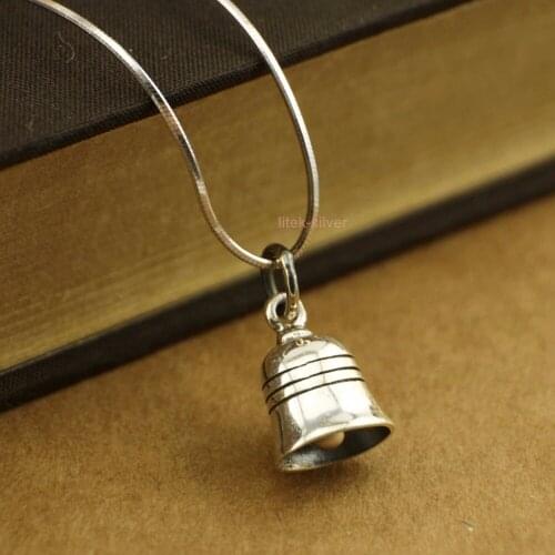 9250Sterling Silver Retro Simple Bell Charm Pendant Necklace Jewelry A2133