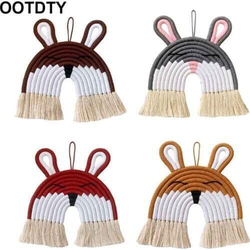 Nordic Hand-woven Macrame Rabbit Tapestry Cotton Rope Animal Wall Hanging Pendant Kids Room Nursery Decoration Home Ornament