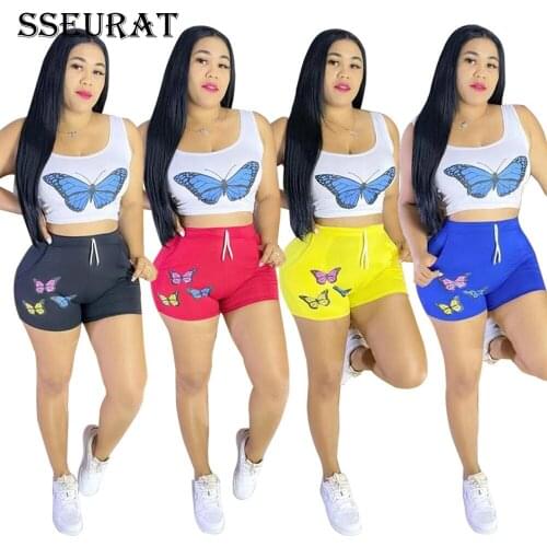 SSEURAT Women Set Crop Tank Sheath Elastic Drawstring Waist Short 2 Piece Set Womens Tracksuit Summer Fashion Outfit