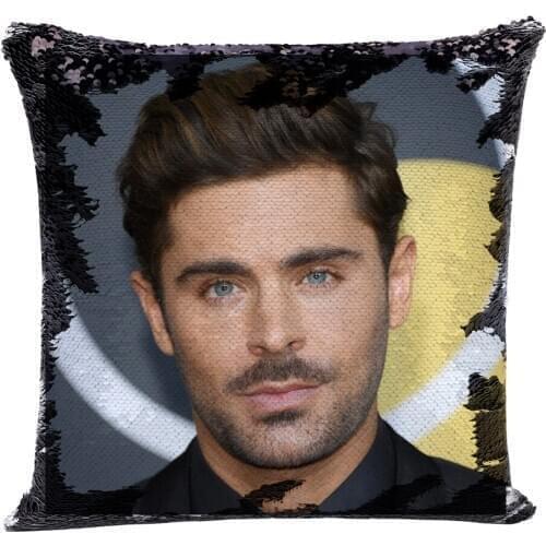 Zac efron Sequin Pillowcase, Magic Reversible Sequin Pillow Cover Decorative Throw Pillowcase Funny Pillow