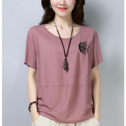 Plus size Women Cotton Blouse Shirt Short sleeve 2020 Summer Tops Ladies Embroidery Casual Loose