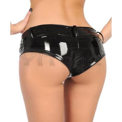 Women Sexy Faux Leather Shorts Low Rise Waist PU Erotic Clubwear Pole Dance Party Bikini Short Hot Panties Disco Dance Clubwear