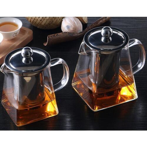 1PC 350ml Borosilicate Glass Square Teapot With Stainless Steel Infuser Strainer Heat Resistant Loose Leaf Tea Pot Kettle JM 005