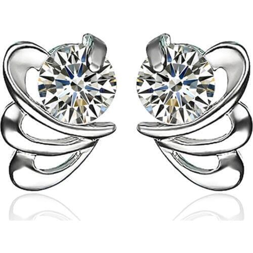 100% 925 sterling silver fashion shiny crystal butterfly ladiesstud earrings wholesale jewelry women Christmas gift cheap