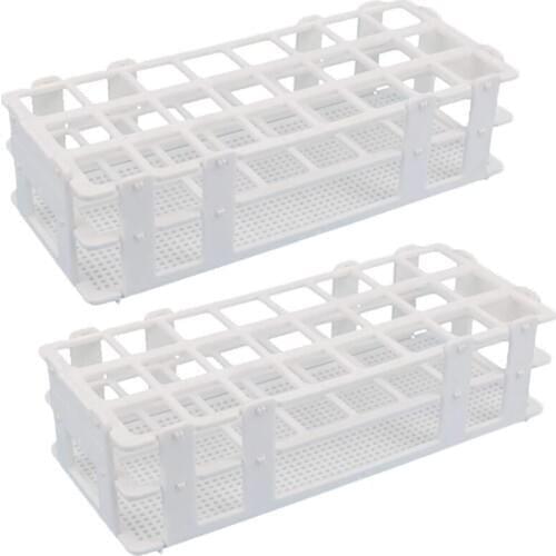 2Pcs Plastic Test Tube Rack 24 Holes Lab Test Tube Rack Holder for 25mm Test Tubes, Detachable, White