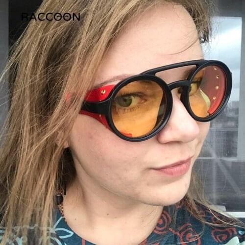 2021 Vintage Men Steampunk Goggles Sunglasses Women Retro Shades Fashion Leather With Side Shields Round Punk Sun Glasses Uv400